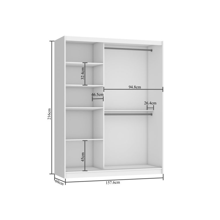 Šatní skříň 158 cm Belini černý mat / bílý mat s posuvnými dveřmi a zrcadlem Výrobce MP SZP3/1/B/W/0/AL
