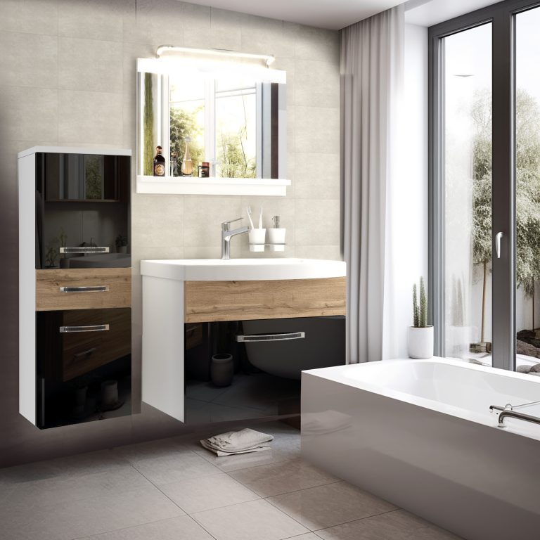 Koupelnový nábytek Belini Premium Full Version černý lesk / dub wotan + umyvadlo + zrcadlo + LED osvětlení Glamour 38 Výrobce GLA PM 2/0/W/BDW/0/MB/PP

