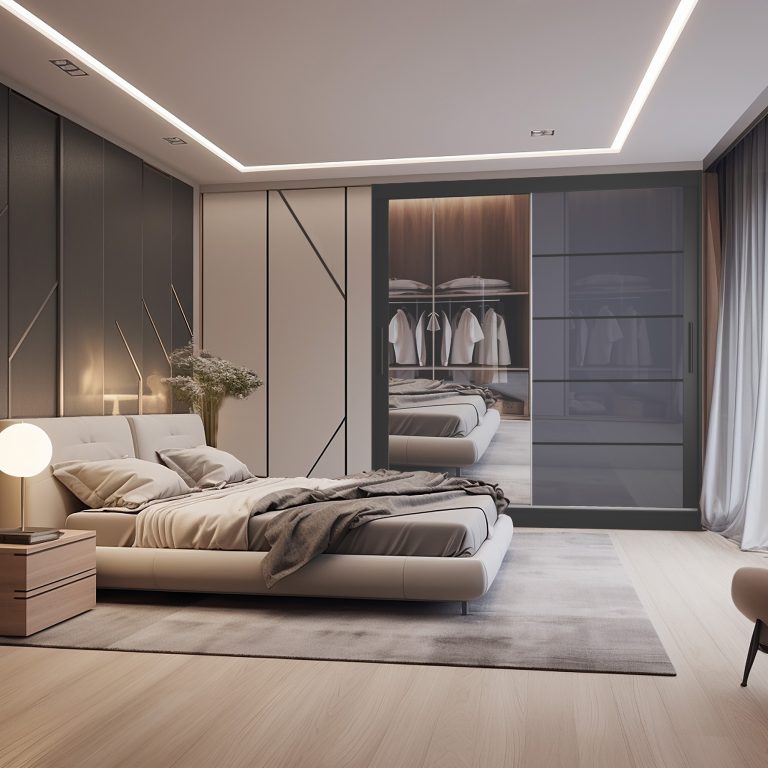 Šatní skříň 200 cm Belini černý mat / šedý lesk s posuvnými dveřmi zrcadlem a zásuvkami Výrobce MGB SZP5/1/B/1L5S/KLP
