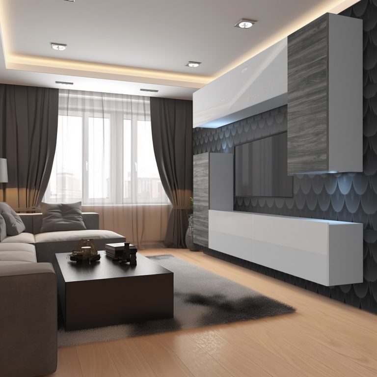 Obývací stěna Belini Premium Full Version  bílý lesk / dšedý antracit Glamour Wood + LED osvětlení Nexum 119 Výrobce NEX 8/0/W/WGW1WGW1/0/0/PP
