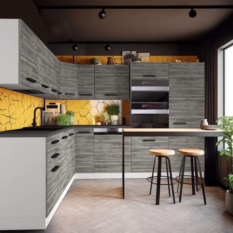 Kuchyňská linka Belini Premium Full Version 540 cm šedý antracit Glamour Wood s pracovní deskou JANE Výrobce TOR JANE/0/WT/GW/B/B1