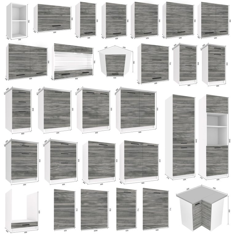 Kuchyňská linka Belini 160 cm šedý antracit Glamour Wood s pracovní deskou Kompakto2 Výrobce TOR KOMPAKTO2/2/WT/GW1/0/B1