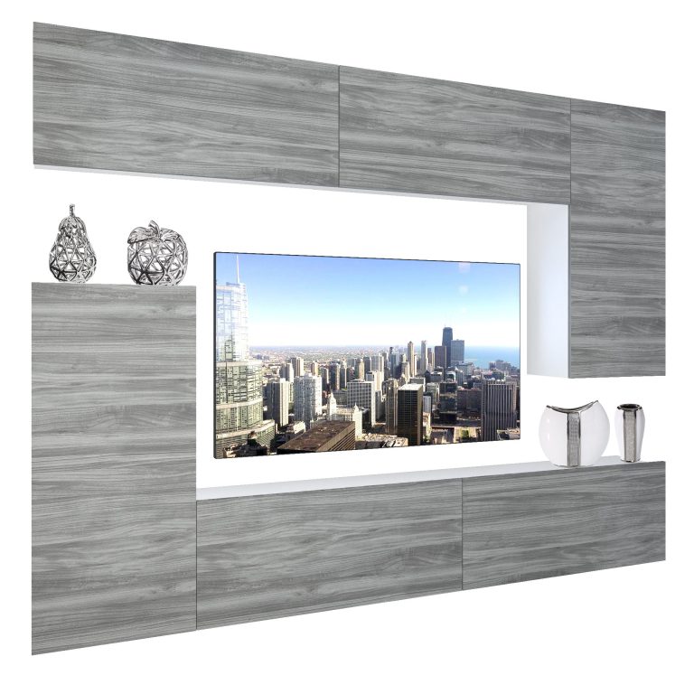 Obývací stěna Belini Premium Full Version  šedý antracit Glamour Wood + LED osvětlení Nexum 128 Výrobce 128 NEX 8/0/W/GW1/0/0/PP

