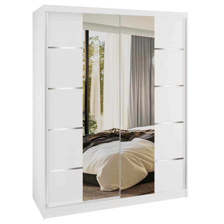 Šatní skříň SERENITY 133 cm Belini bílý mat / bílý mat s posuvnými dveřmi a zrcadlem Výrobce ME SERENITY SZP6/0/W/W/0/HIAL