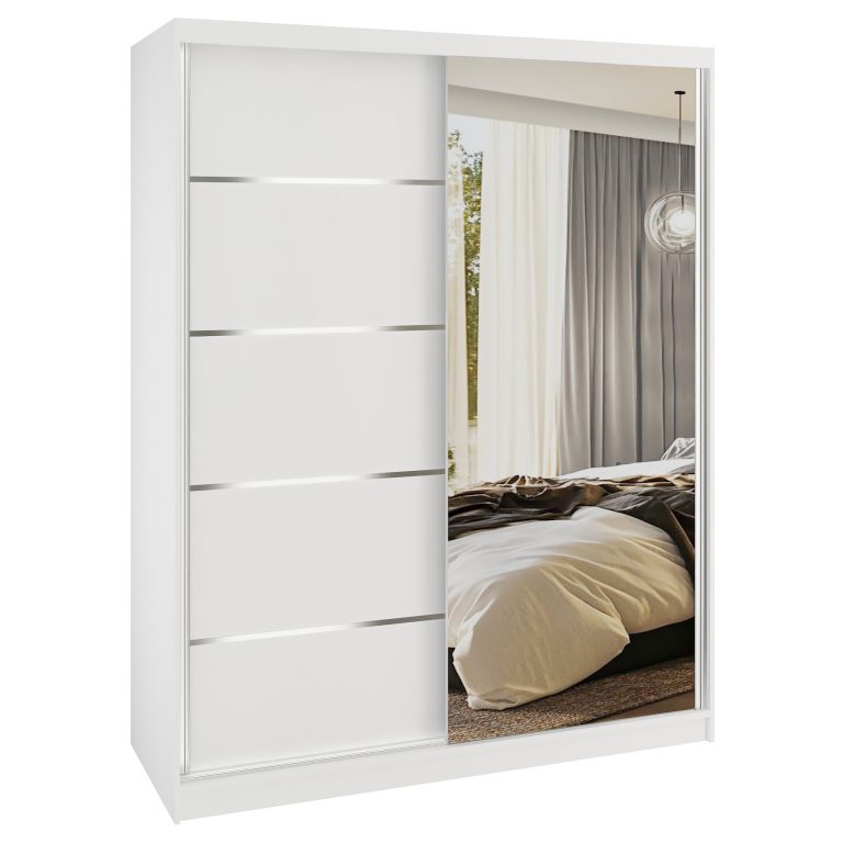 Šatní skříň SERENITY 133 cm Belini bílý mat / bílý mat s posuvnými dveřmi a zrcadlem Výrobce MBP SERENITY SZP6/0/W/W/0/HIAL