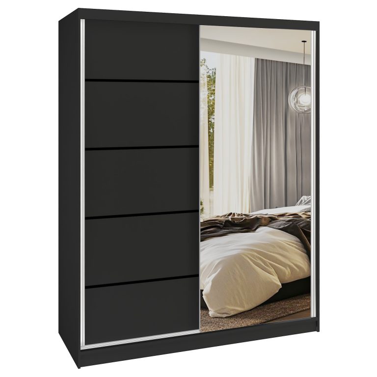 Šatní skříň SERENITY 133 cm Belini černý mat / černý mat s posuvnými dveřmi a zrcadlem Výrobce MBP SERENITY SZP6/0/B/B/0/HIAL