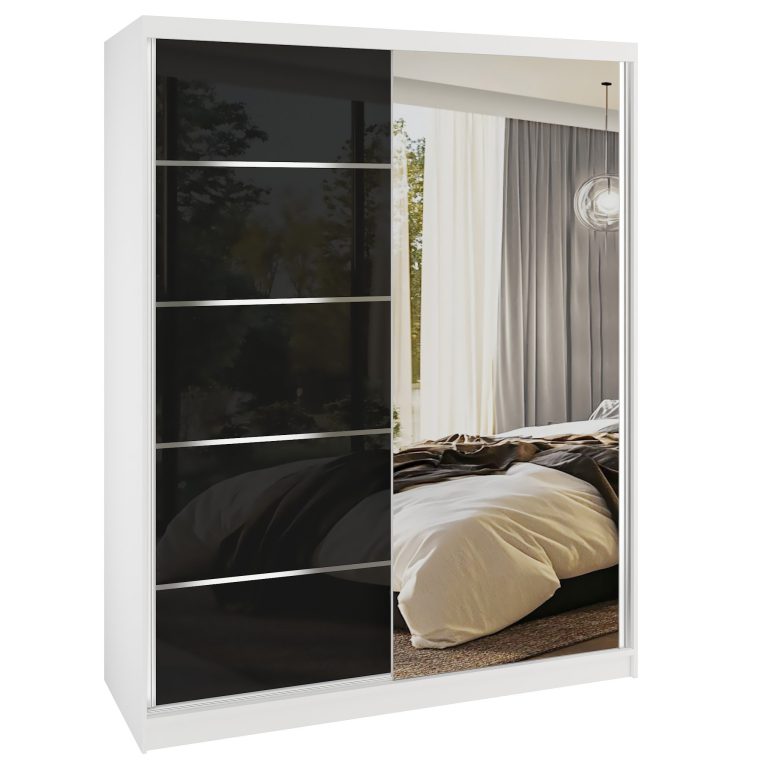 Šatní skříň SERENITY 133 cm Belini bílý mat / černý lesk s posuvnými dveřmi a zrcadlem Výrobce MGB SERENITY SZP6/0/W/B/0/HIAL