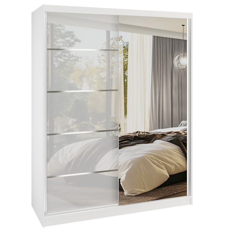 Šatní skříň SERENITY 133 cm Belini bílý mat / bílý lesk s posuvnými dveřmi a zrcadlem Výrobce MGB SERENITY SZP6/0/W/W/0/HIAL
