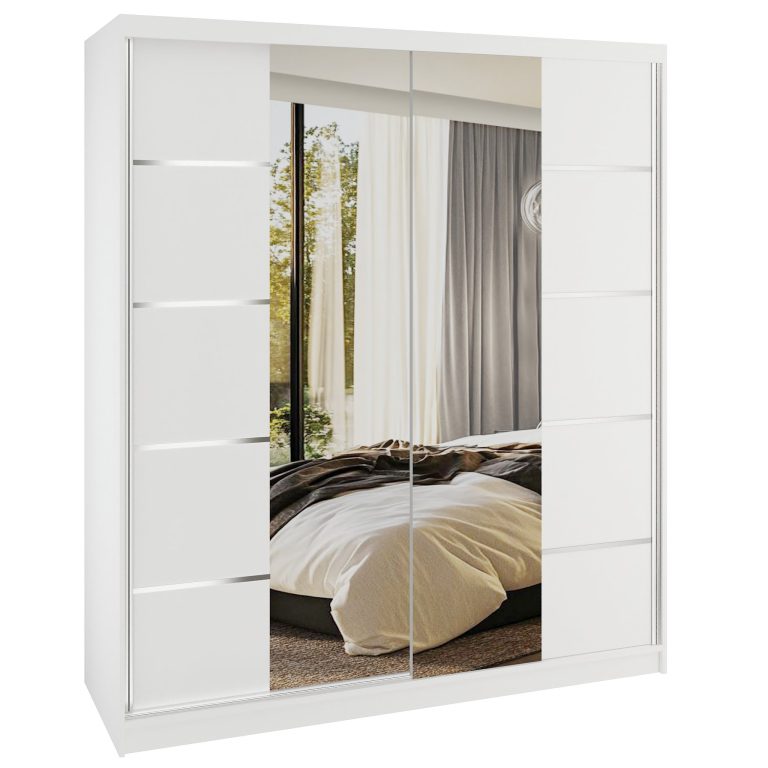Šatní skříň SERENITY 158 cm Belini bílý mat / bílý mat  s posuvnými dveřmi a zrcadlem Výrobce ME SERENITY SZP7/0/W/W/0/HIAL