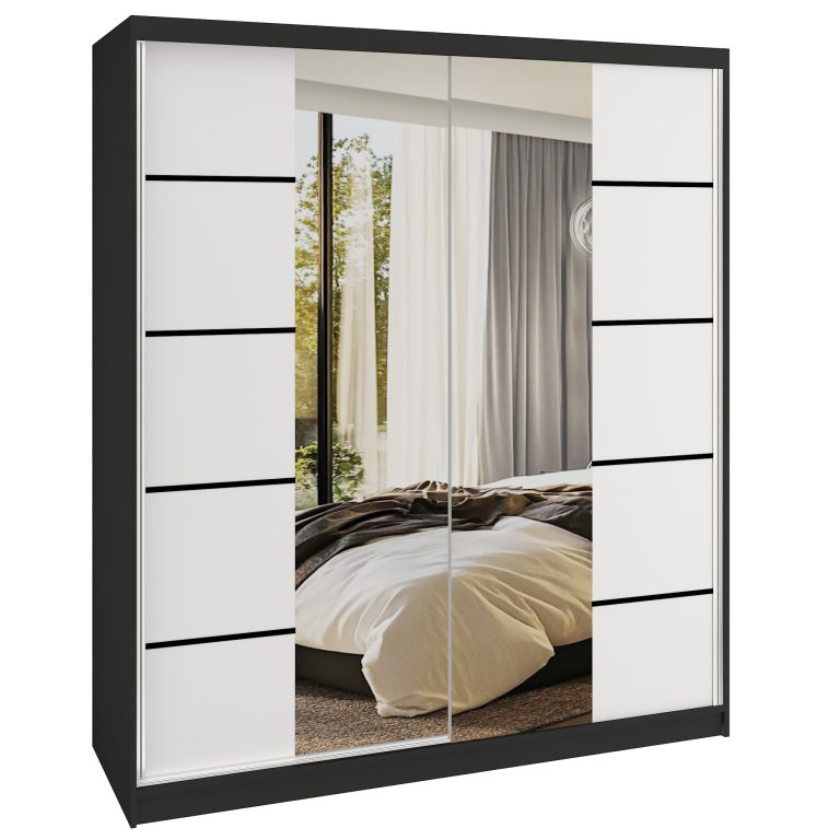 Šatní skříň SERENITY 158 cm Belini černý mat / bílý mat
s posuvnými dveřmi a zrcadlem Výrobce ME SERENITY SZP7/0/B/W/0/HIAL 