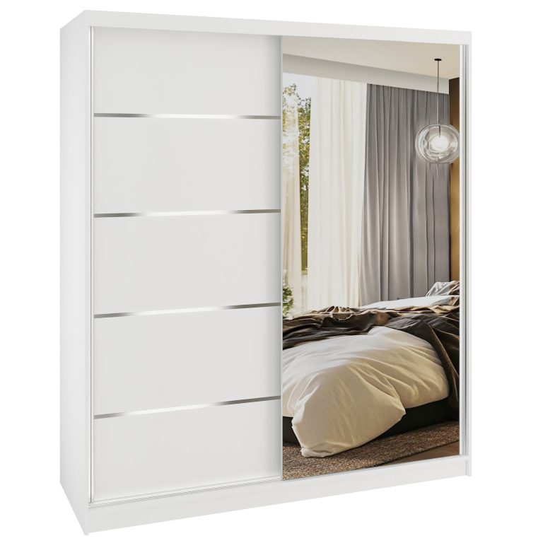 Šatní skříň SERENITY 158 cm Belini bílý mat / bílý mat 
 s posuvnými dveřmi a zrcadlem Výrobce MBP SERENITY SZP7/0/W/W/0/HIAL 