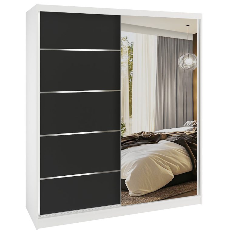 Šatní skříň SERENITY 158 cm Belini bílý mat / černý mat
s posuvnými dveřmi a zrcadlem Výrobce MBP SERENITY SZP7/0/W/B/0/HIAL 