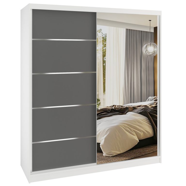 Šatní skříň SERENITY 158 cm Belini bílý mat / šedý mat
 s posuvnými dveřmi a zrcadlem Výrobce MBP SERENITY SZP7/0/W/SR/0/HIAL 