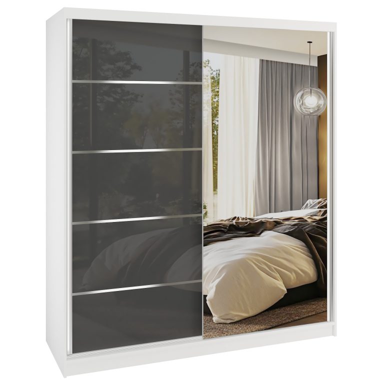 Šatní skříň SERENITY 158 cm Belini černý mat / šedý lesk s posuvnými dveřmi a zrcadlem Výrobce  MGB SERENITY SZP7/0/W/S/0/HIAL