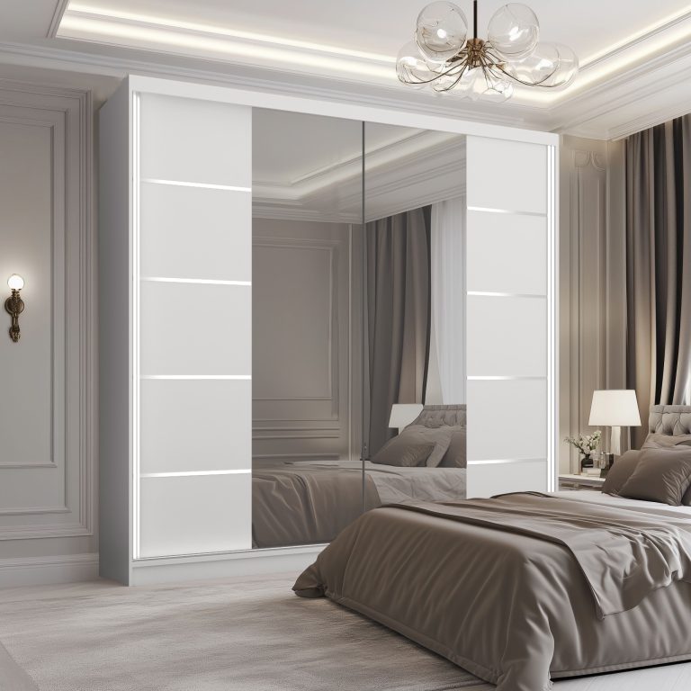 Šatní skříň SERENITY 200 cm Belini bílý mat / bílý mat s posuvnými dveřmi a zrcadlem Výrobce ME SERENITY SZP5/0/W/W/0/HIAL