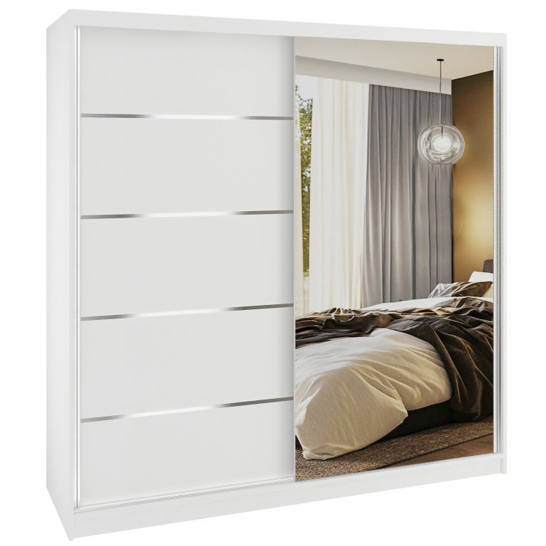 Šatní skříň SERENITY 200 cm Belini bílý mat / bílý mat s posuvnými dveřmi a zrcadlem Výrobce MBP SERENITY SZP5/0/W/W/0/HIAL