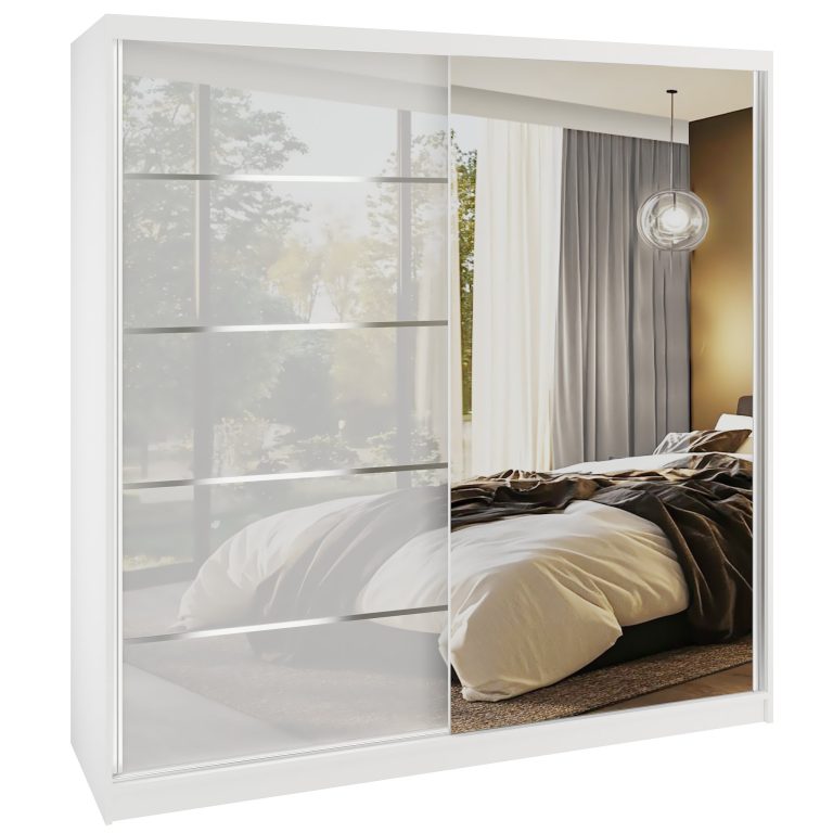 Šatní skříň SERENITY 200 cm Belini bílý mat / bílý lesk s posuvnými dveřmi a zrcadlem Výrobce MGB SERENITY SZP5/0/W/W/0/HIAL