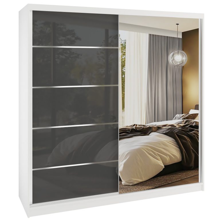 Šatní skříň SERENITY 200 cm Belini bílý mat / šedý lesk s posuvnými dveřmi a zrcadlem Výrobce MGB SERENITY SZP5/0/W/S/0/HIAL
