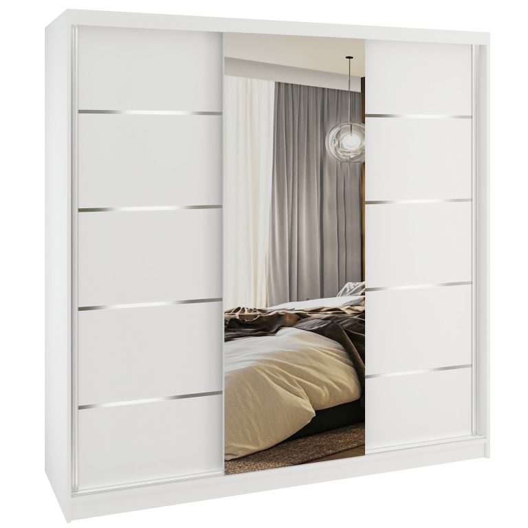 Šatní skříň SERENITY 200 cm Belini bílý mat /bílý mat  s posuvnými dveřmi a zrcadlem Výrobce MT SERENITY SZP5/0/W/W/0/HIAL