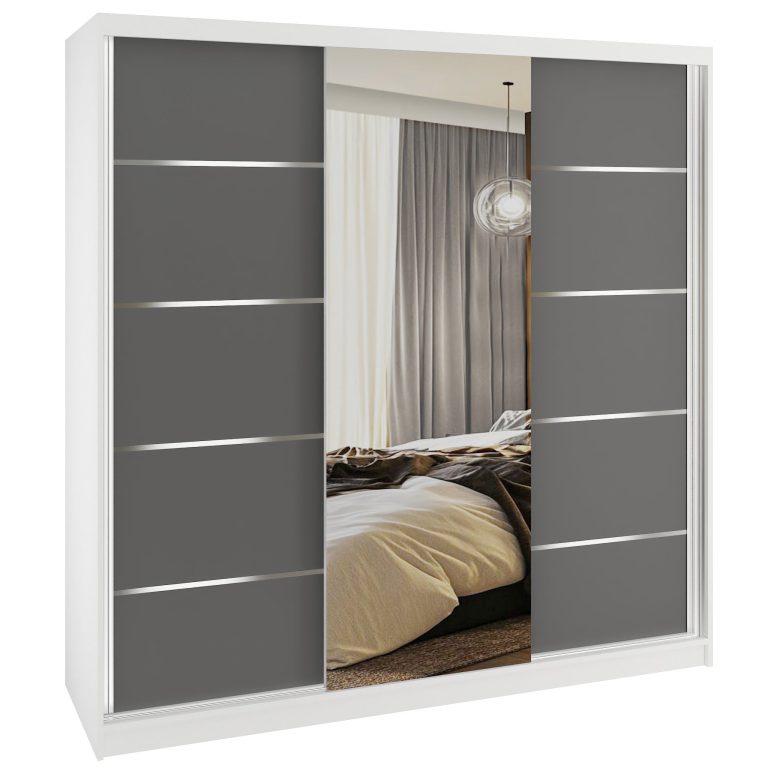 Šatní skříň SERENITY 200 cm Belini bílý mat /šedý mat s posuvnými dveřmi a zrcadlem Výrobce MT SERENITY SZP5/0/W/SR/0/HIAL