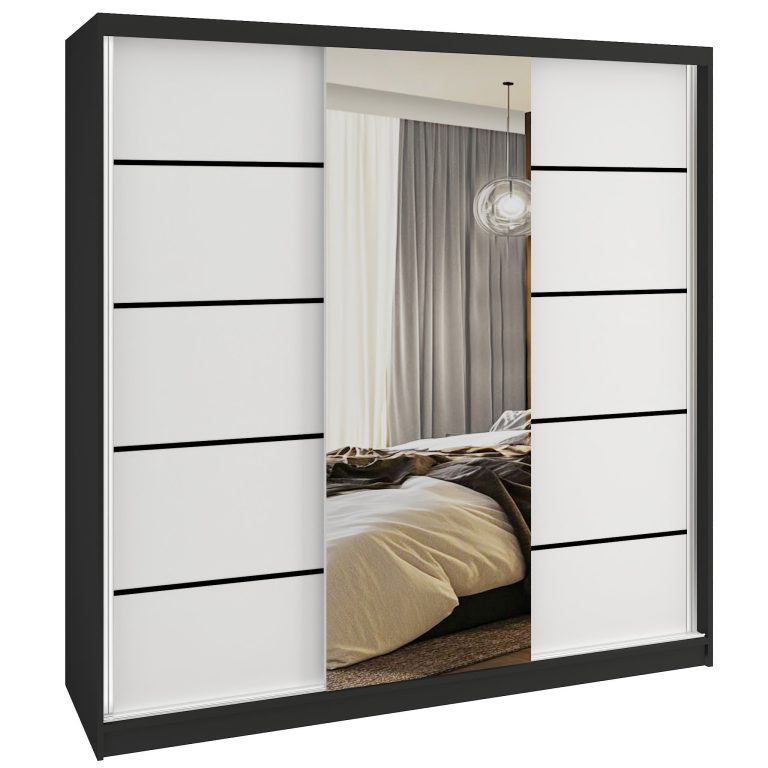 Šatní skříň SERENITY 200 cm Belini bílý mat /černý mat s posuvnými dveřmi a zrcadlem Výrobce MT SERENITY SZP5/0/B/W/0/HIAL