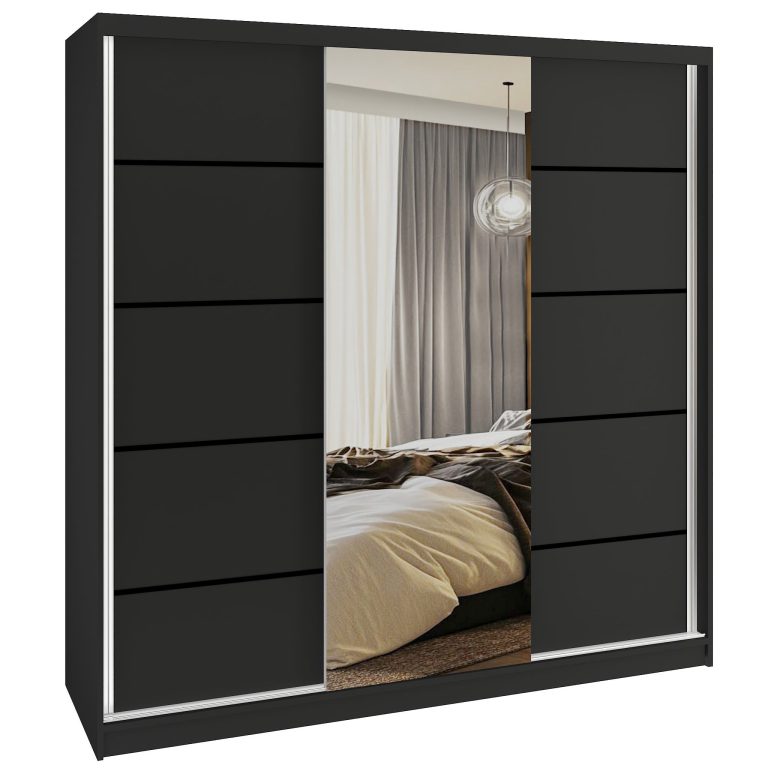 Šatní skříň SERENITY 200 cm Belini černý mat /černý mat s posuvnými dveřmi a zrcadlem Výrobce MT SERENITY SZP5/0/B/B/0/HIAL