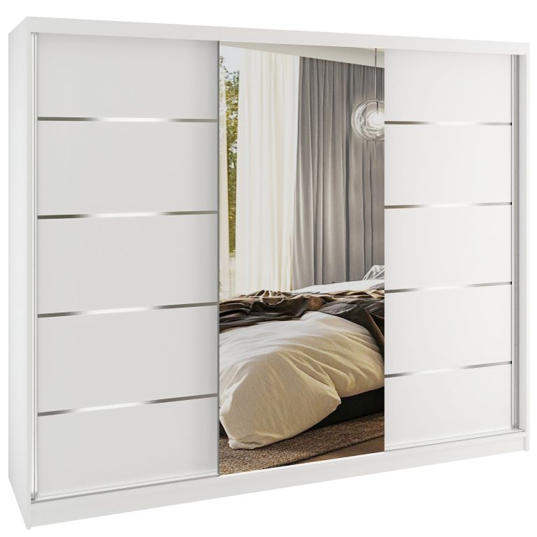 Šatní skříň SERENITY 232 cm Belini bílý mat / bílý mat  s posuvnými dveřmi a zrcadlem Výrobce MBP SERENITY SZP8/0/W/W/0/HIAL