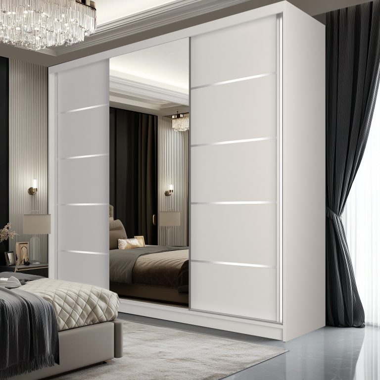 Šatní skříň SERENITY 200 cm Belini bílý mat /bílý mat  s posuvnými dveřmi a zrcadlem Výrobce MT SERENITY SZP5/0/W/W/0/HIAL