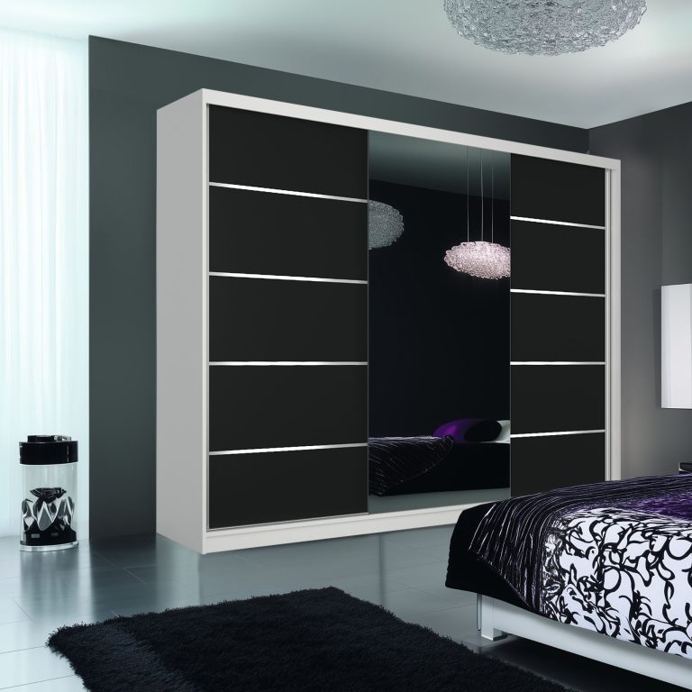 Šatní skříň SERENITY 200 cm Belini bílý mat / černý mat  s posuvnými dveřmi a zrcadlem Výrobce MT SERENITY SZP5/0/W/B/0/HIAL