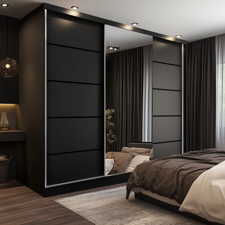 Šatní skříň SERENITY 200 cm Belini černý mat /černý mat s posuvnými dveřmi a zrcadlem Výrobce MT SERENITY SZP5/0/B/B/0/HIAL