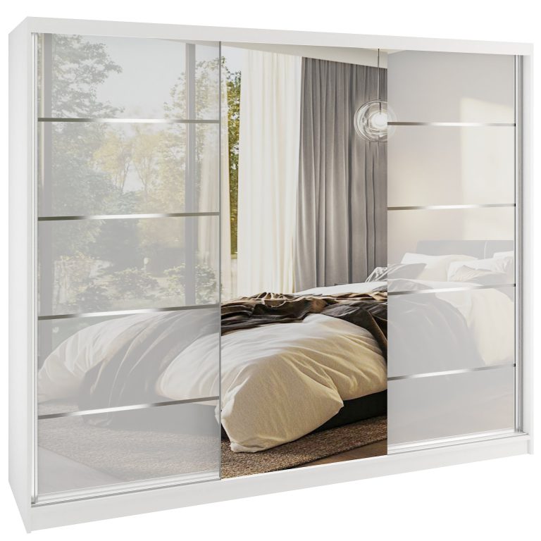 Šatní skříň SERENITY 200 cm Belini bílý mat / bílý lesk s posuvnými dveřmi a zrcadlem Výrobce MTG SERENITY SZP5/0/W/W/0/HIAL