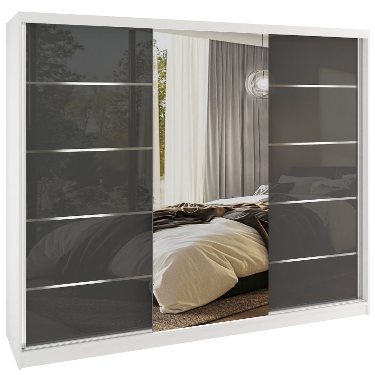 Šatní skříň SERENITY 200 cm Belini bílý mat / šedý lesk s posuvnými dveřmi a zrcadlem Výrobce MTG SERENITY SZP5/0/W/S/0/HIAL