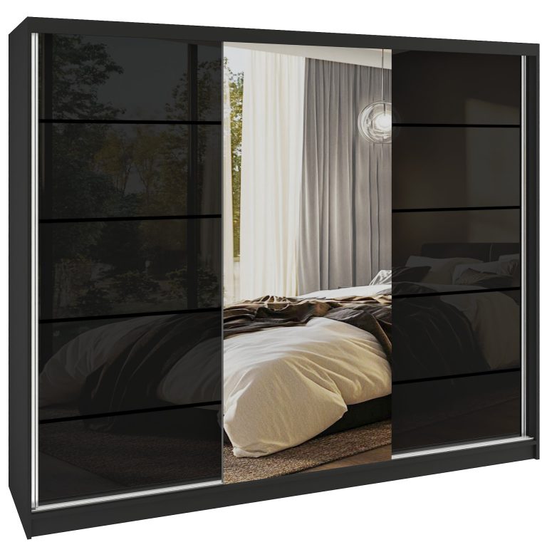 Šatní skříň SERENITY 200 cm Belini černý mat / černý lesk s posuvnými dveřmi a zrcadlem Výrobce MTG SERENITY SZP5/0/B/B/0/HIAL