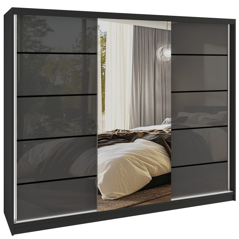 Šatní skříň SERENITY 200 cm Belini černý mat / šedý lesk s posuvnými dveřmi a zrcadlem Výrobce MTG SERENITY SZP5/0/B/S/0/HIAL