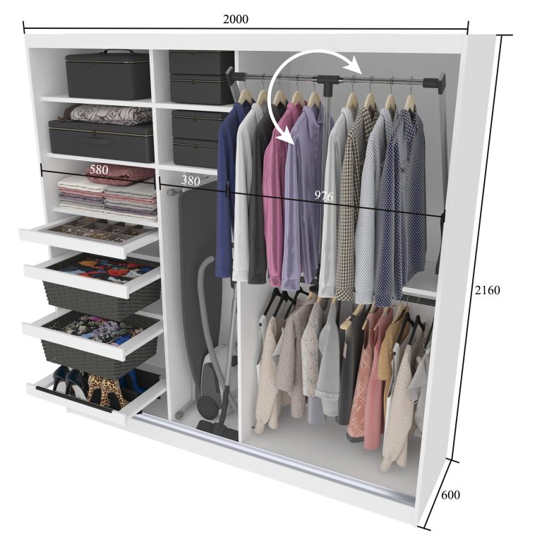Šatní skříň SERENITY 200 cm Belini bílý mat / bílý lesk s posuvnými dveřmi a zrcadlem Výrobce MGB SERENITY SZP5/0/W/W/0/HIAL