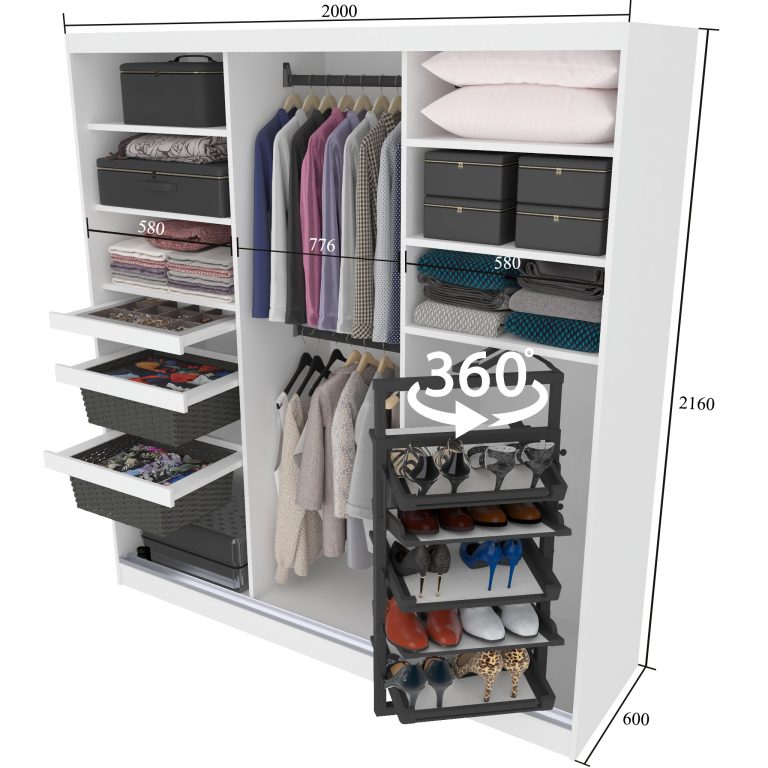 Šatní skříň SERENITY 200 cm Belini bílý mat / bílý lesk s posuvnými dveřmi a zrcadlem Výrobce MTG SERENITY SZP5/0/W/W/0/HIAL