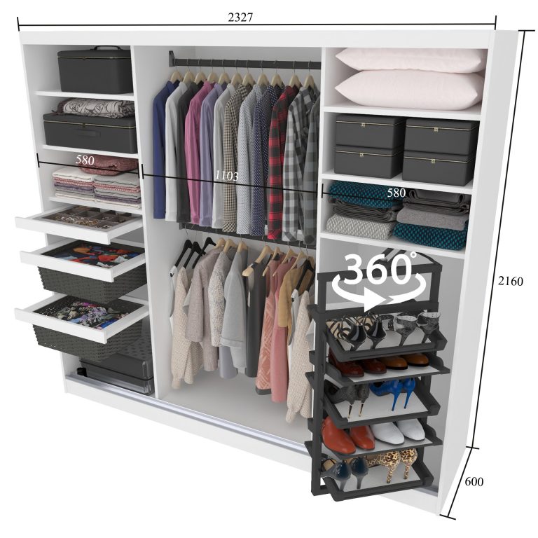 Šatní skříň SERENITY 232 cm Belini bílý mat / bílý lesk s posuvnými dveřmi a zrcadlem Výrobce MGB SERENITY SZP8/0/W/W/0/HIAL