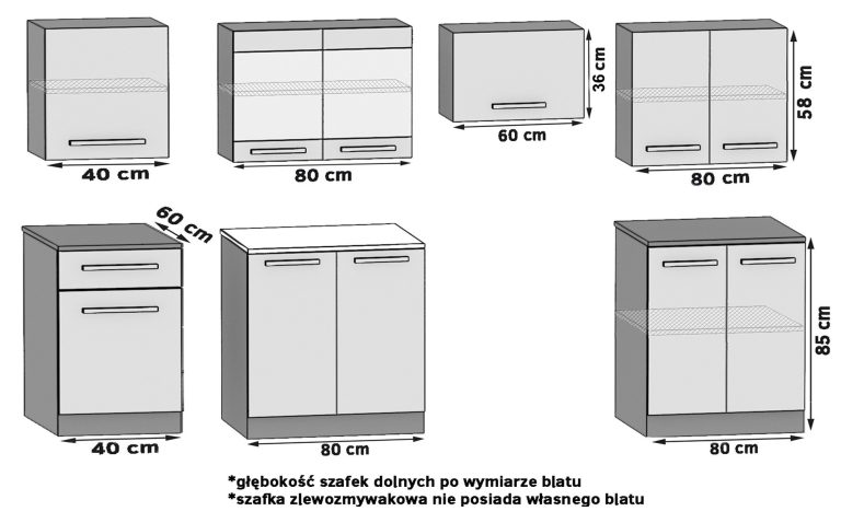 Kuchyňská linka Belini 260 cm cm bílý lesk černý lesk pracovní deskou Justyna Výrobce INF JUSTYNA/0/WT/WB/0/B1