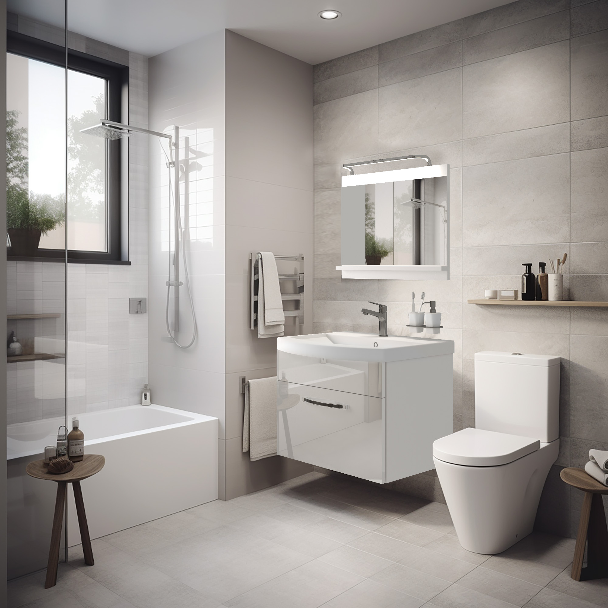 Moderní koupelna se zrcadlem a elegantním designem