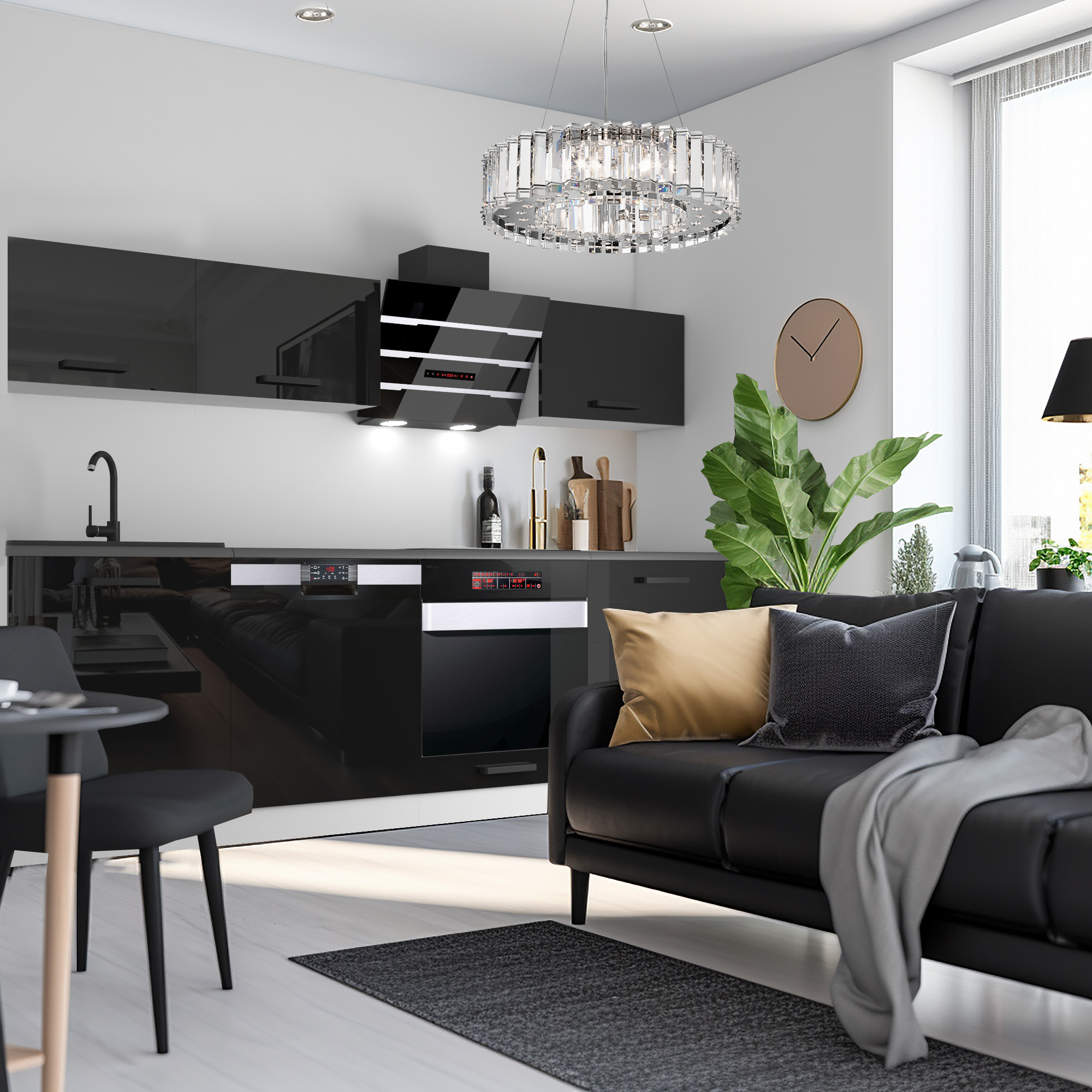Elegantní černá kuchyň s moderním designem