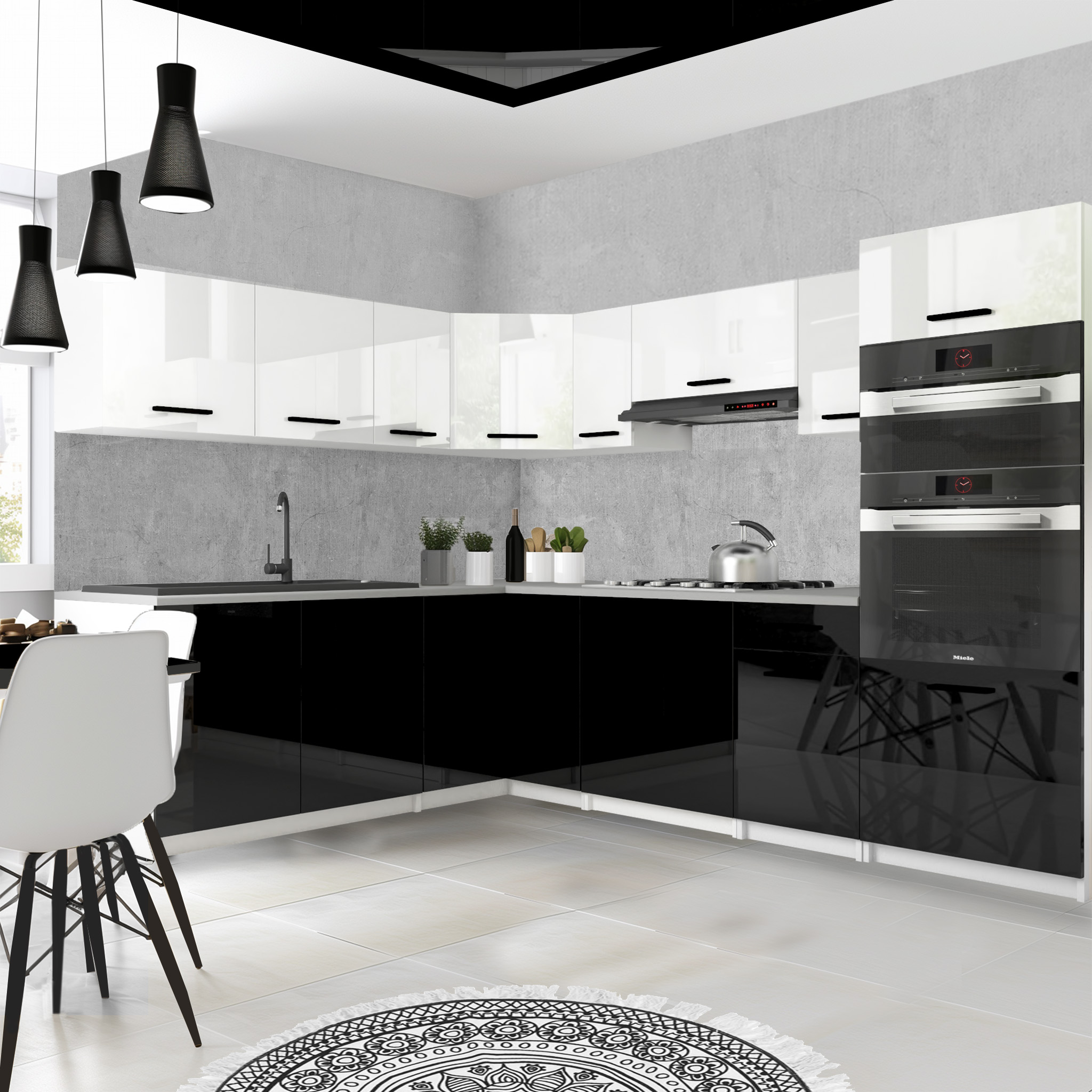 Černobílá kuchyně s moderním designem
