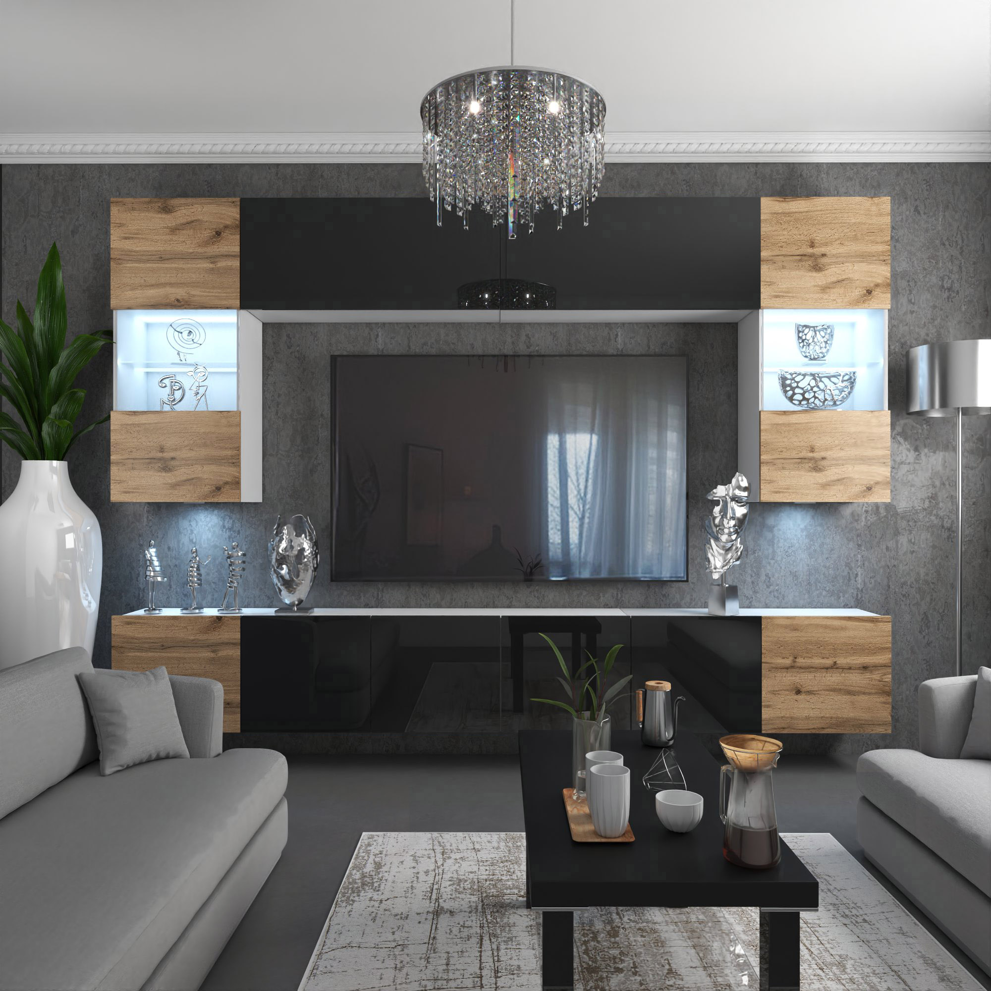 Design inspirace pro obývací pokoj s dřevěnými skříňkami