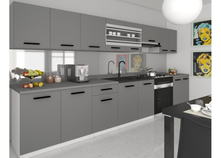 Kuchyňský nábytek 320 cm šedá antracit grafit s pracovní deskou Výrobce TOR PRIMO320/4/WT/SR/0/B1