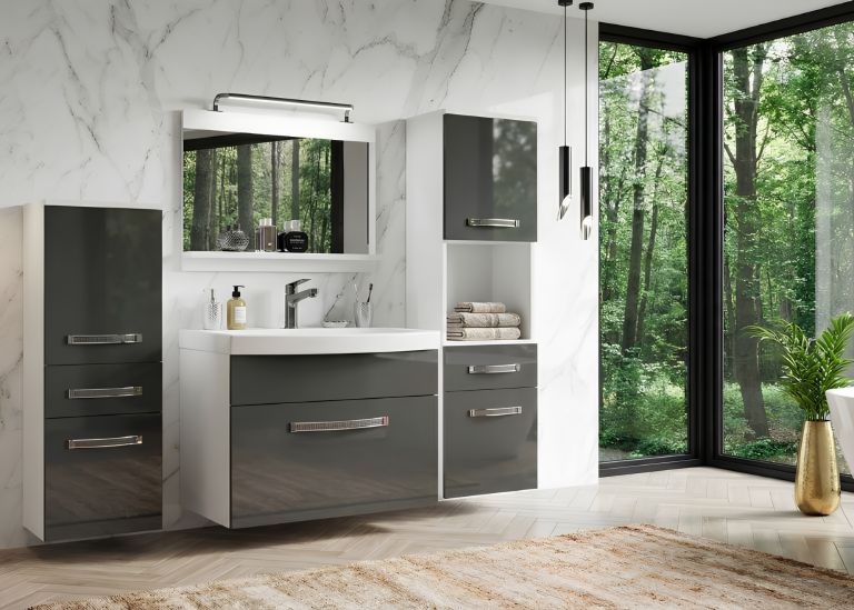 Koupelnový nábytek Belini Premium Full Version šedý lesk
+ umyvadlo + zrcadlo + LED osvětlení Glamour 83 Výrobce GLA P 5/0/W/S/0/MB/PP

