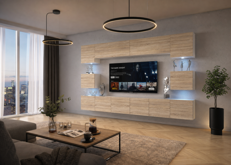 Obývací stěna 300 cm TV dubová dub wotan dub sonoma Výrobce IMP PRIMO 3/5/W/DS/0/0
