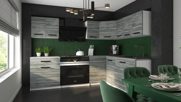 Kuchyňská linka Belini 300 cm šedý antracit Glamour Wood s pracovní deskou Armin2 Výrobce TOR ARMIN2/2/WT/GW1/0/B1