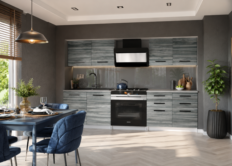 Kuchyňská linka Belini 160 cm šedý antracit Glamour Wood s pracovní deskou Kompakto2 Výrobce TOR KOMPAKTO2/2/WT/GW1/0/B1
