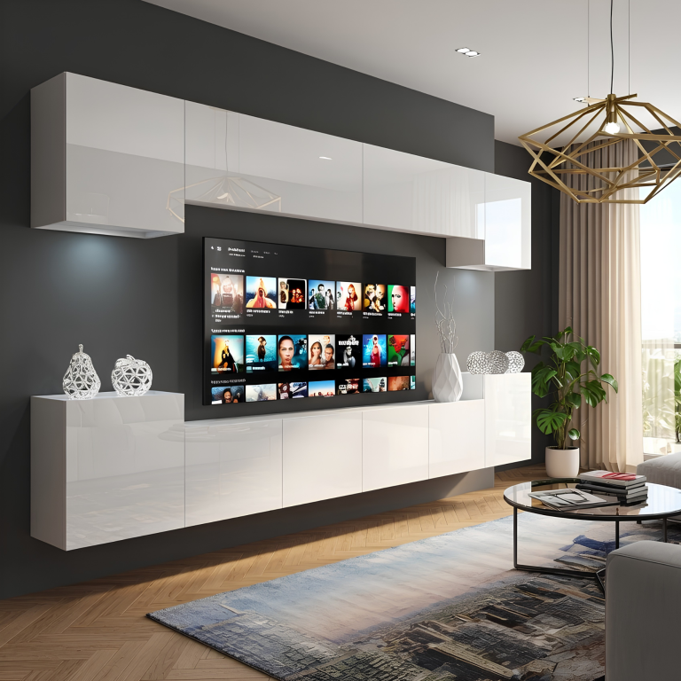 Obývací stěna 300 cm TV/RTV bílá lesk Výprodej CHICAGO 4/5/W/W/0/0