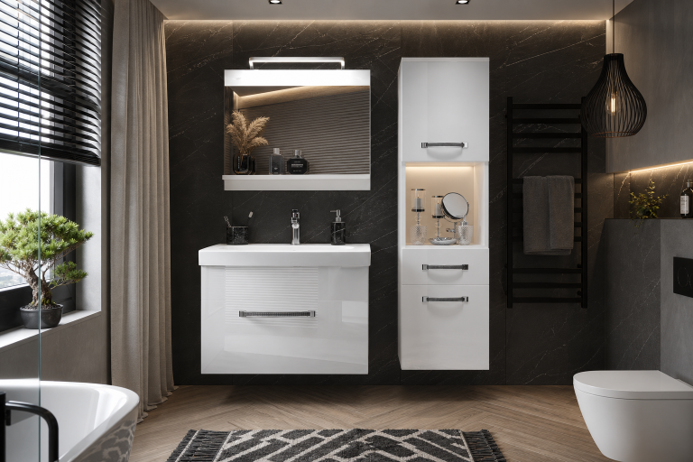 Koupelnový nábytek Belini Premium Full Version bílý lesk + umyvadlo + zrcadlo + LED osvětlení Glamour 43 Výrobce GLA P 3/0/W/W/0/MB/PP
