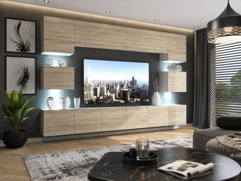 Obývací stěna 300 cm TV dubová dub wotan dub sonoma Výrobce IMP PRIMO 3/5/W/DS/0/0